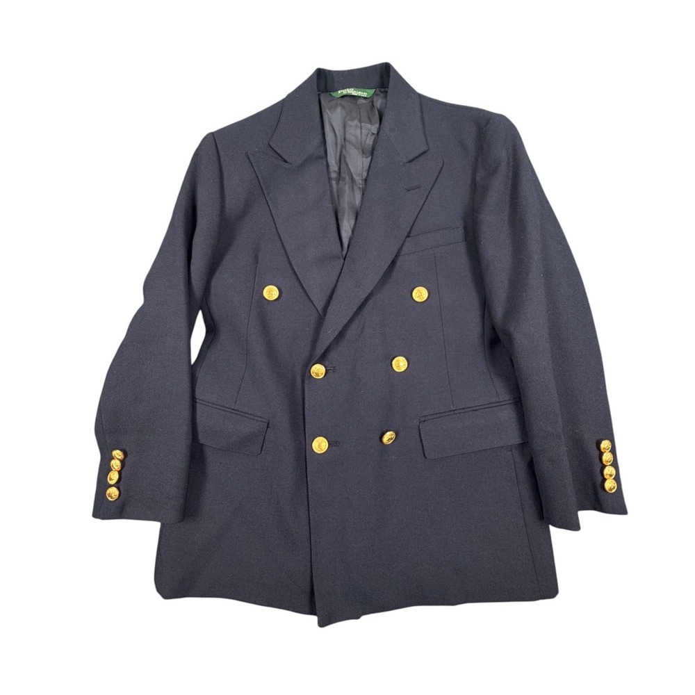 Polo Ralph Lauren Boys Blazer Double Breasted Gold Button Blue Wool 15 32R